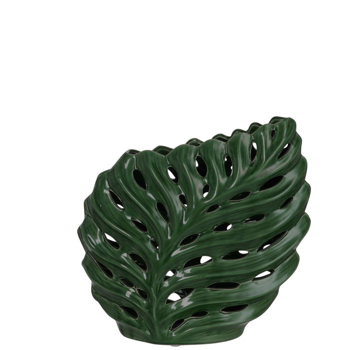J-Line Vaas Tropical Schuin Keramiek Groen