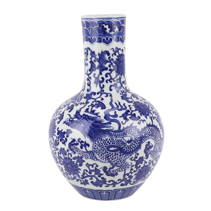 Fine Asianliving Chinese Vaas Blauw Wit Porselein Draak D22xH34cm
