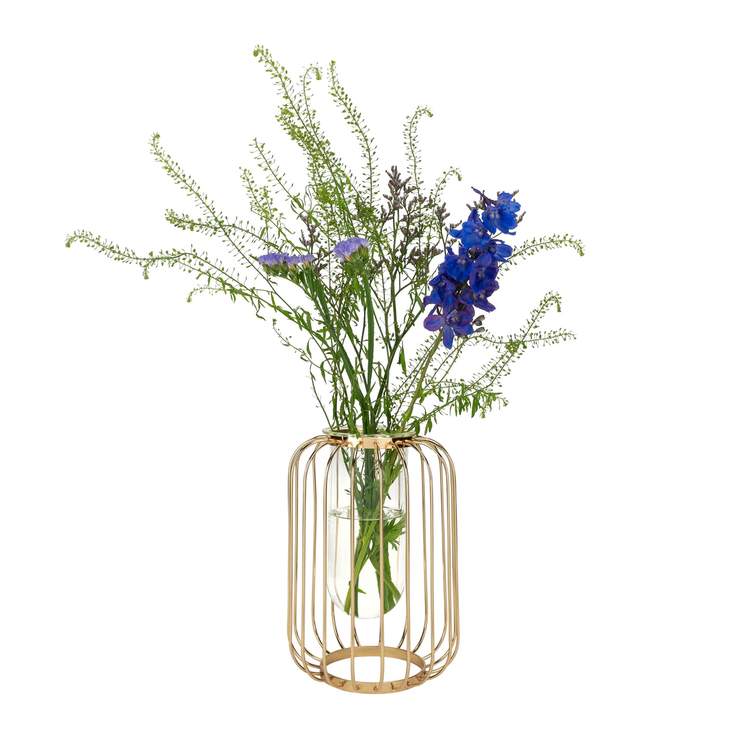 QUVIO Vaas met spijlen - 22,5 cm - Metaal & glas - Goud