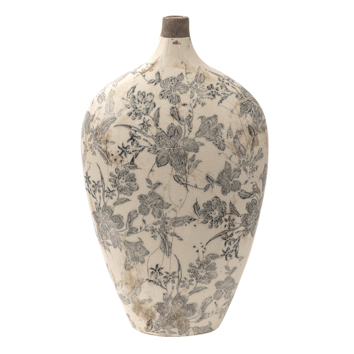 Clayre & Eef Vaas 19x10x33 cm Grijs Beige Keramiek Bloemen Decoratie