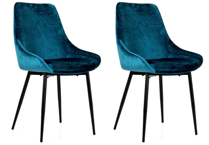 Tenzo Lex Stoel - Set Van 2 - Petrol Blauw Fluweel