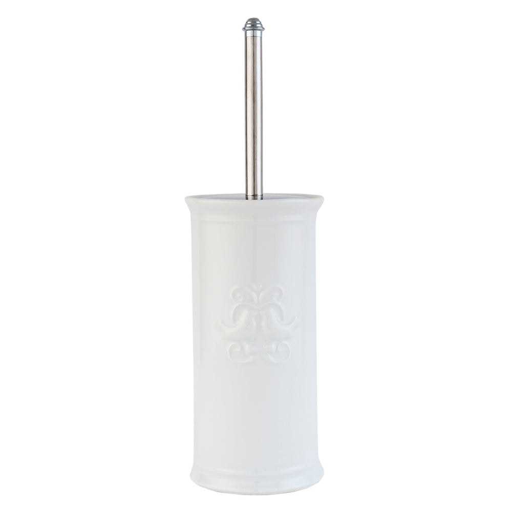 Clayre & Eef WC Borstel met Houder  24 cm Wit Keramiek Rond