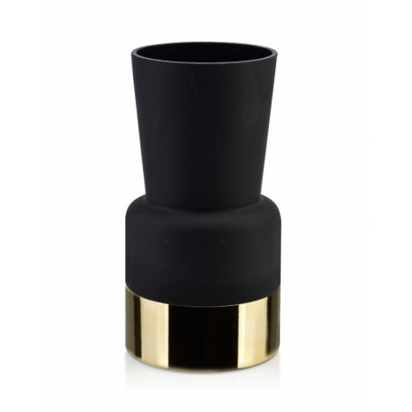 CASA DI ELTURO Glazen vaas Glam - Mat Zwart|Goud - L - Ø12,5 x H25 cm