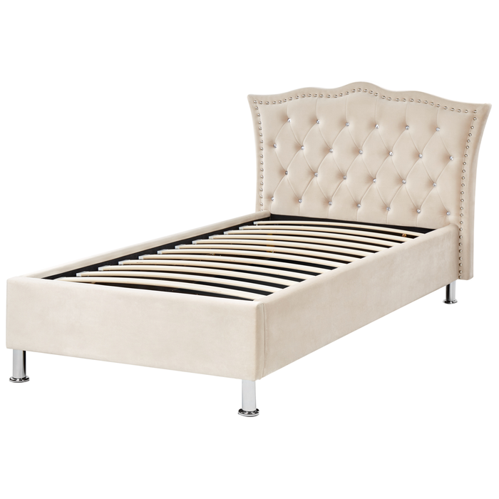 Beliani - METZ - Bed met opbergruimte - Beige - 90 x 200 cm - Fluweel
