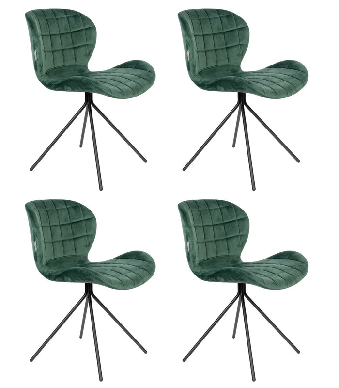 Zuiver OMG Velvet Stoel - Limited Edition - Set Van 4 - Groen