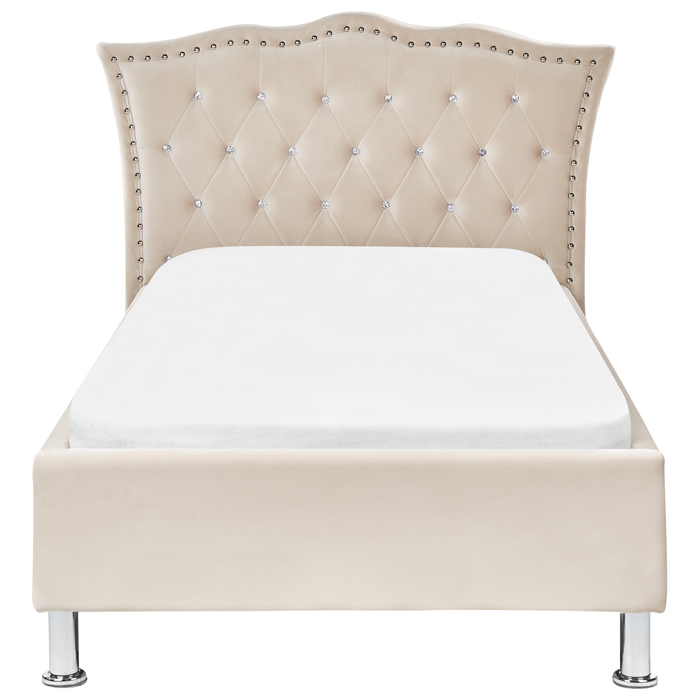 Beliani - METZ - Eenpersoonsbed - Beige - 90 x 200 cm - Fluweel