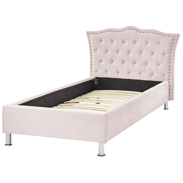 Beliani - METZ - Eenpersoonsbed - Pastelroze - 90 x 200 cm - Fluweel