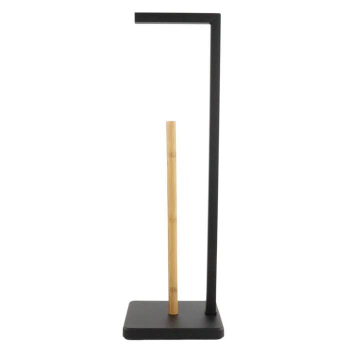 Orange85 Toiletrolhouder Staand 20x64,5cm Zwart Metaal Hout Zonder...