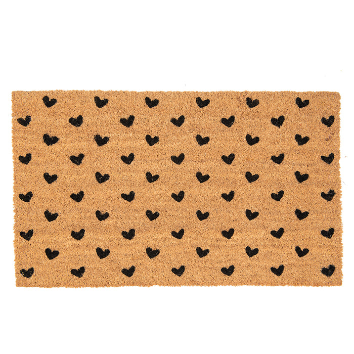 Clayre & Eef Deurmat 75x45 cm Bruin Zwart Kokos Harten
