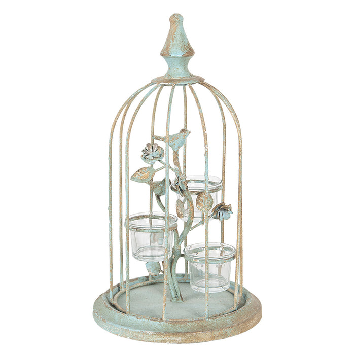 Clayre & Eef Theelichthouder  Ø 21x36 cm Groen Ijzer Glas Rond