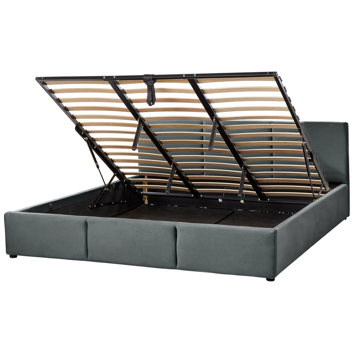 Beliani-BOUSSE-Tweepersoons boxspring-Donkergrijs-180 x 200 cm-Fluweel