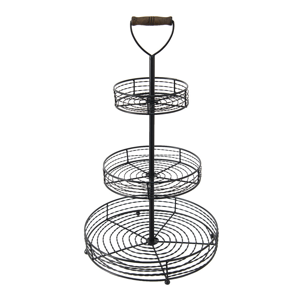 Clayre & Eef Etagère 3 laags  Ø 34x59 cm Zwart Ijzer Rond Fruitschaal