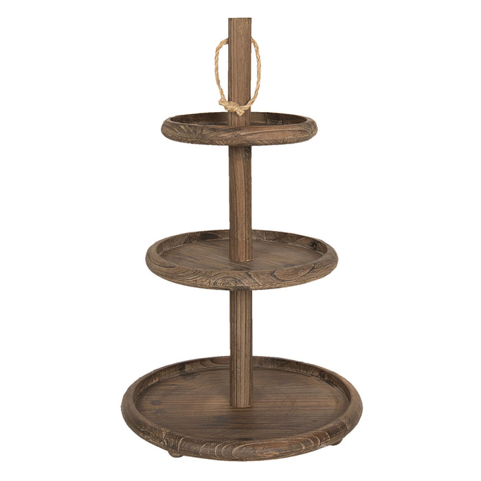 Clayre & Eef Etagère 3 laags Ø 37x60 cm Bruin Hout Rond Etagère hout