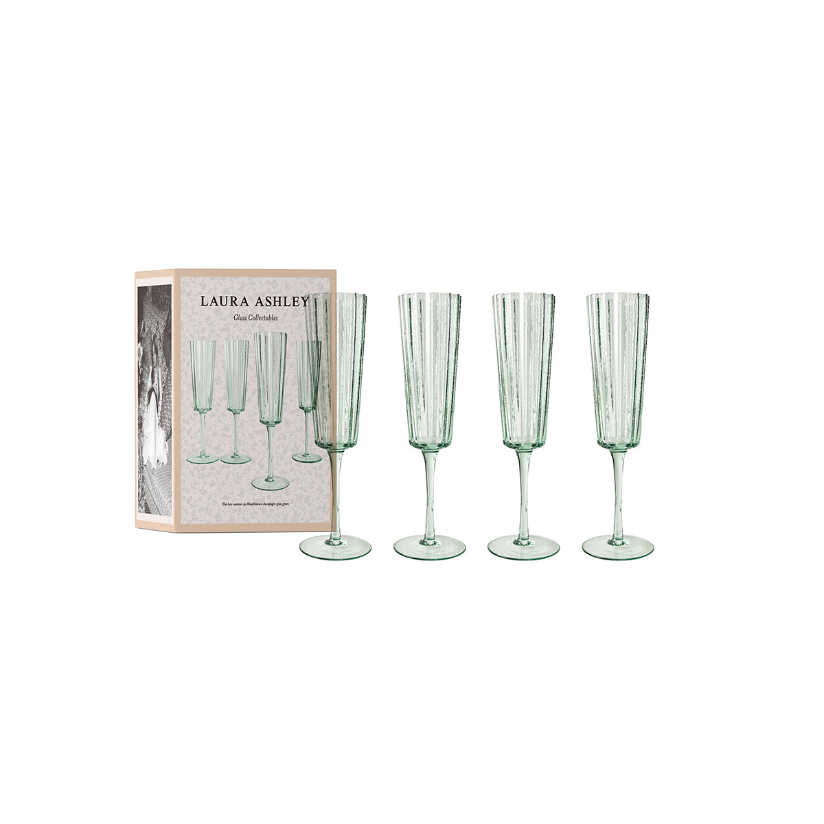 Laura Ashley Giftset 4 Champagneglazen Groen 21 cl.