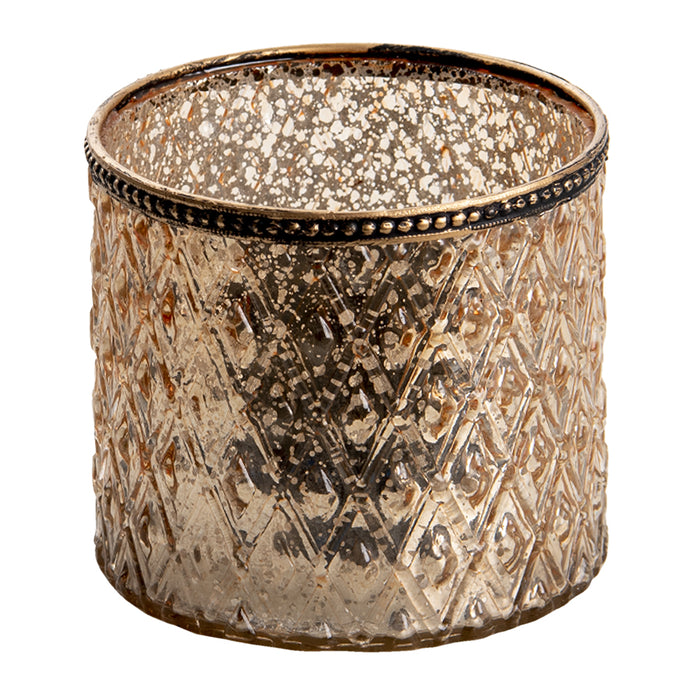 Clayre & Eef Theelichthouder Ø 11x10 cm Goudkleurig Glas Metaal Rond