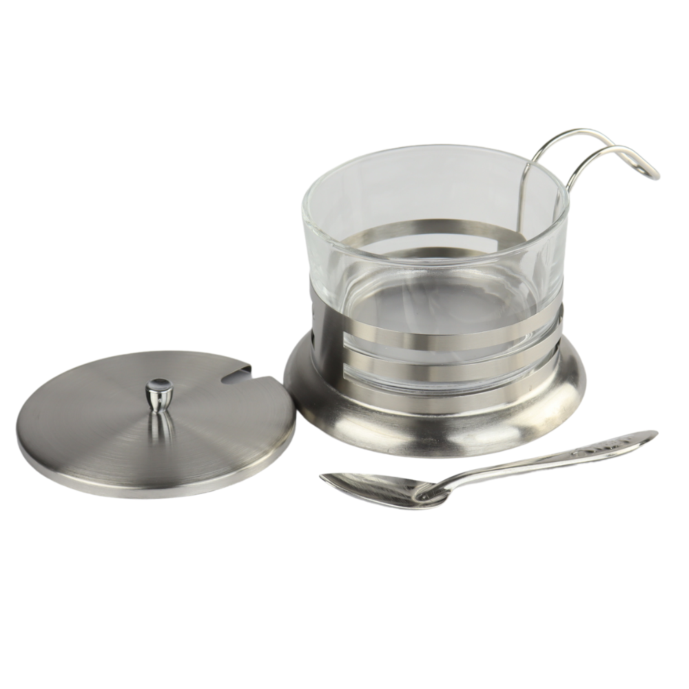 Orange85 Suikerpotje Metaal met Deksel en Lepel Transparant