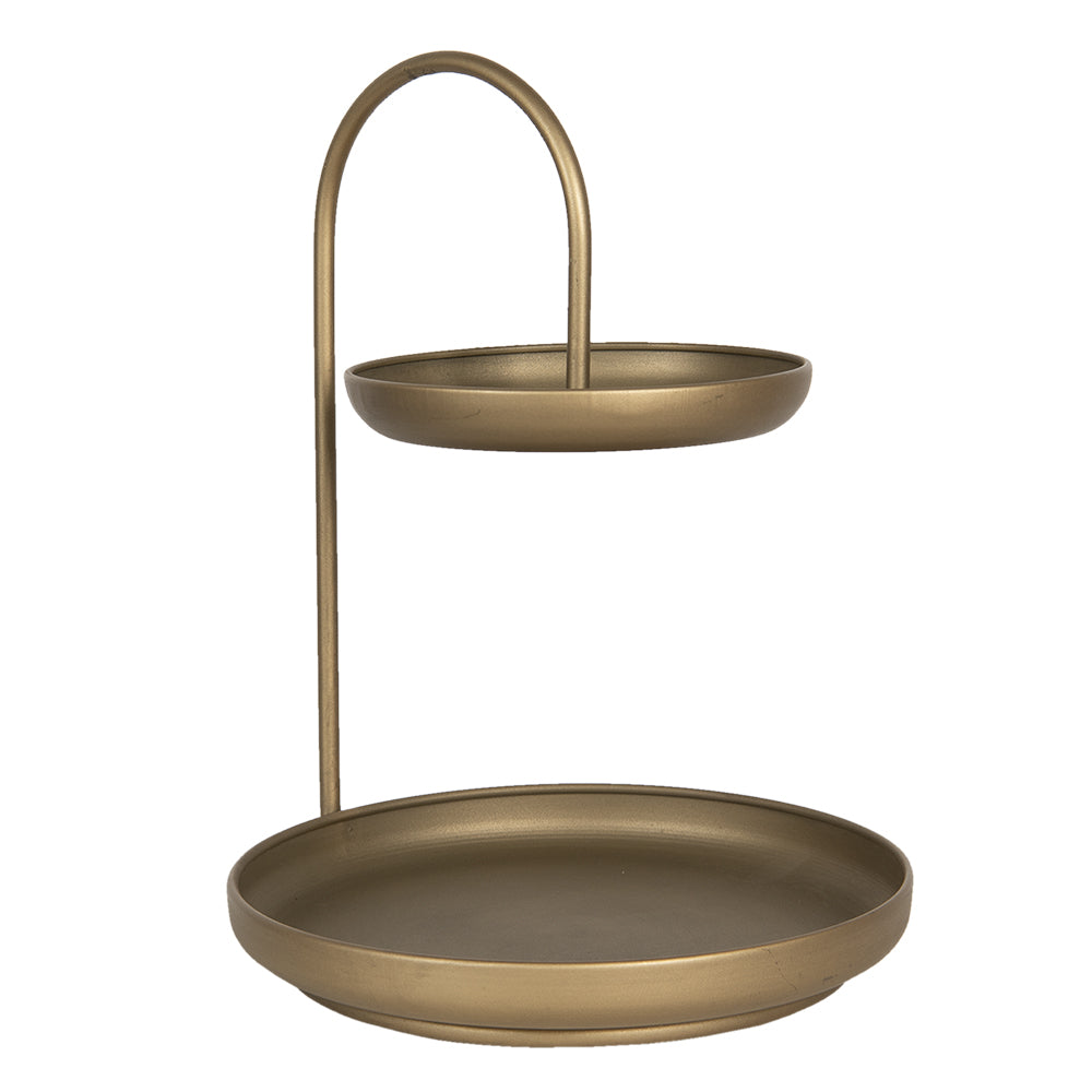 Clayre & Eef Etagère 31x30x40 cm Koperkleurig Ijzer Rond Taartplateau