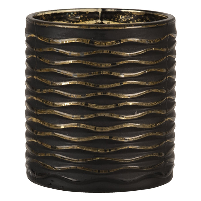 Clayre & Eef Theelichthouder Ø 7x8 cm Zwart Glas