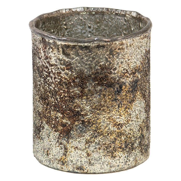 Clayre & Eef Theelichthouder Ø 8x9 cm Goudkleurig Bruin Glas