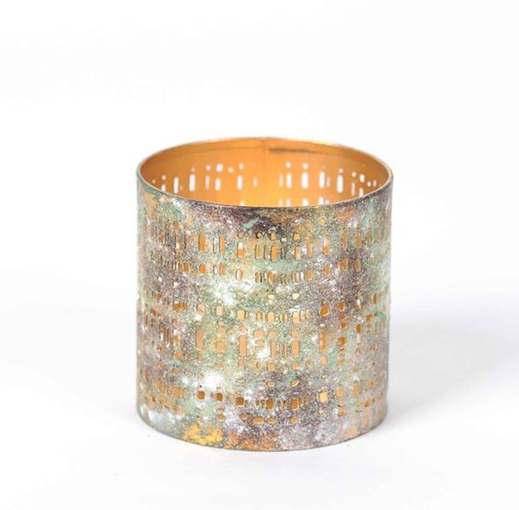 Rasteli Waxinelichthouder Metaal Roest Bruin-Groen D 8 cm H 8 cm