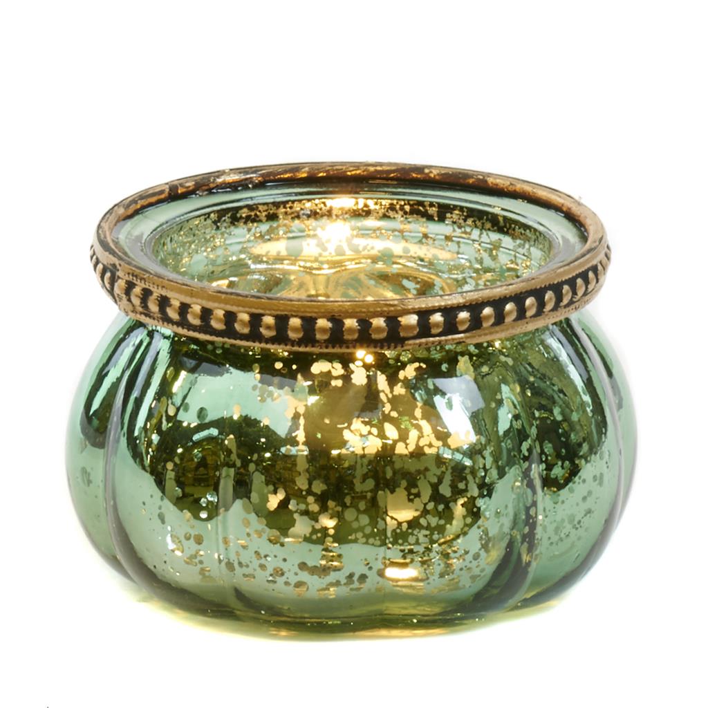 Goodwill Waxinelichthouder Glas-Metaal Groen D 9 cm Per 2 stuks