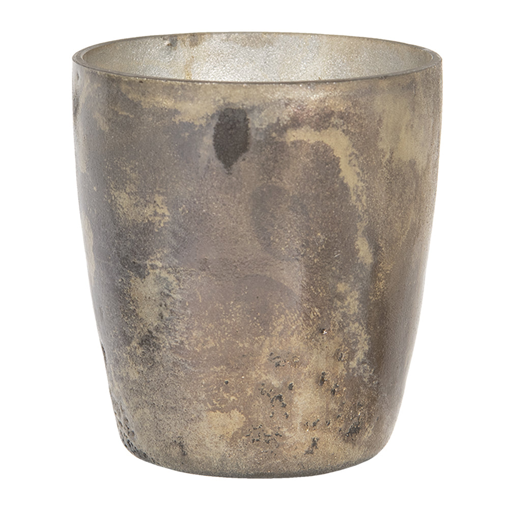 Clayre & Eef Theelichthouder  Ø 8x9 cm Bruin Glas Waxinelichthouder