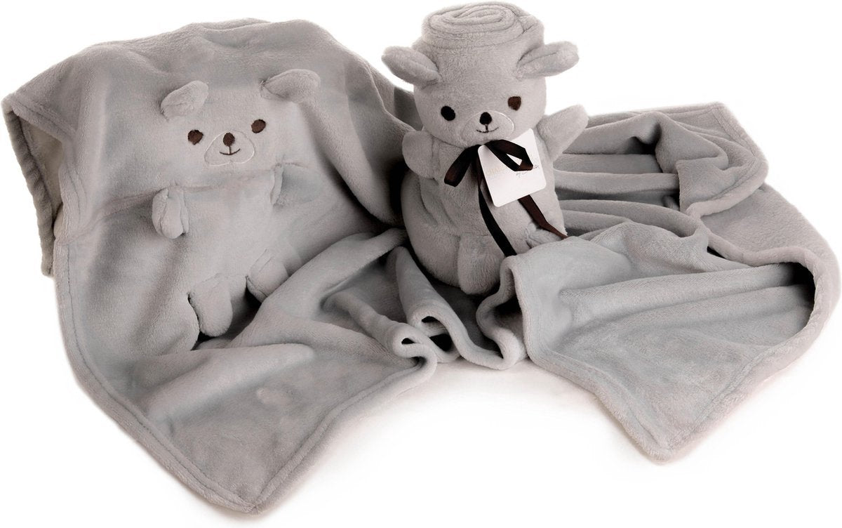 Elegance Baby|Kinder Flanel Fleece Knuffel Deken Beer grijs