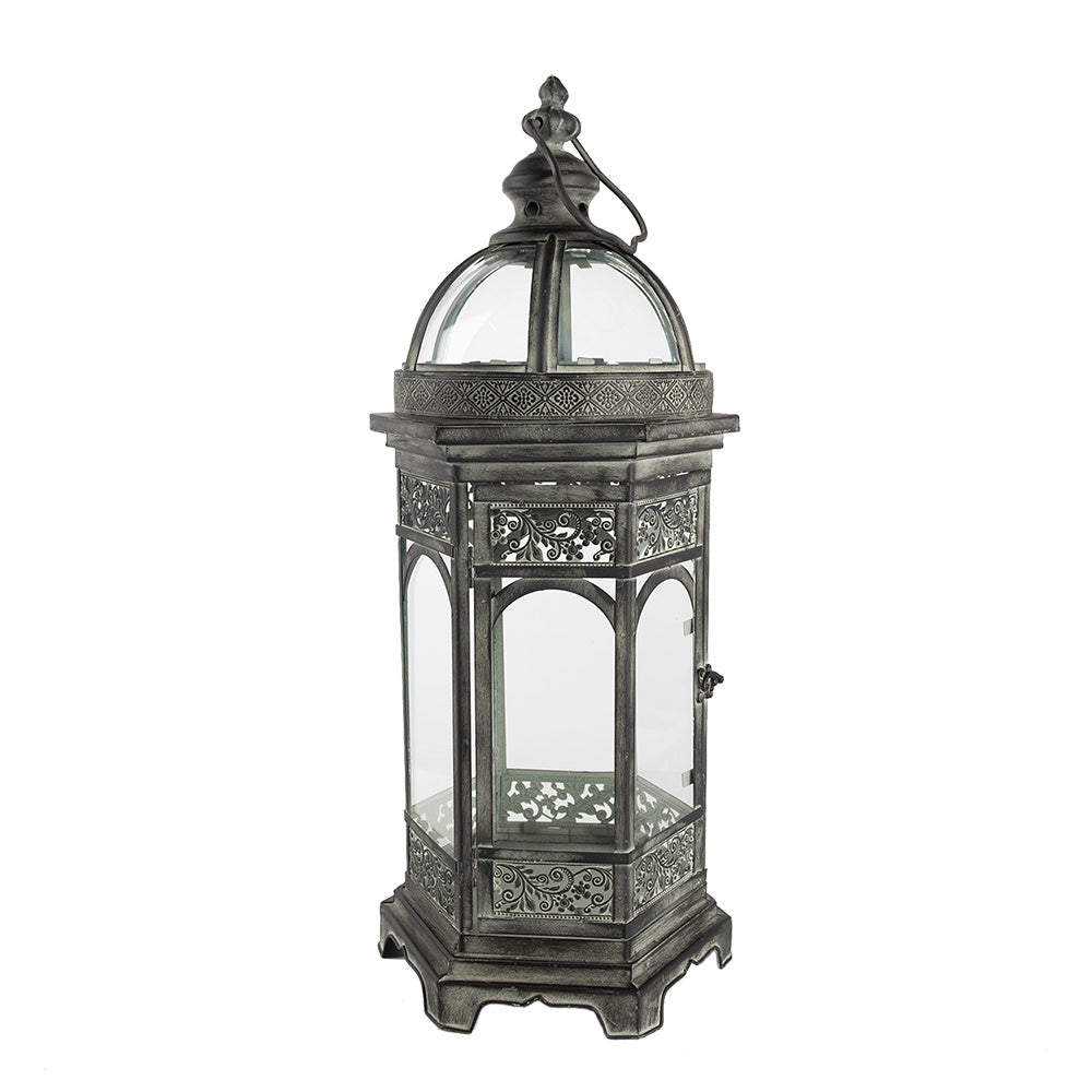 Clayre & Eef Lantaarn  24x21x59 cm Grijs Ijzer Glas Kaarsenhouder