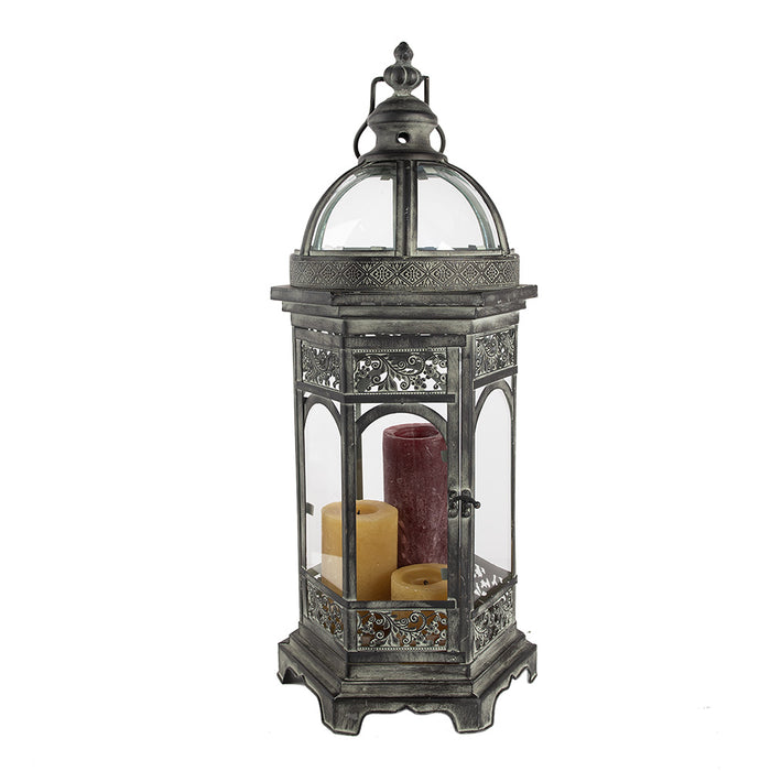 Clayre & Eef Lantaarn  24x21x59 cm Grijs Ijzer Glas Kaarsenhouder