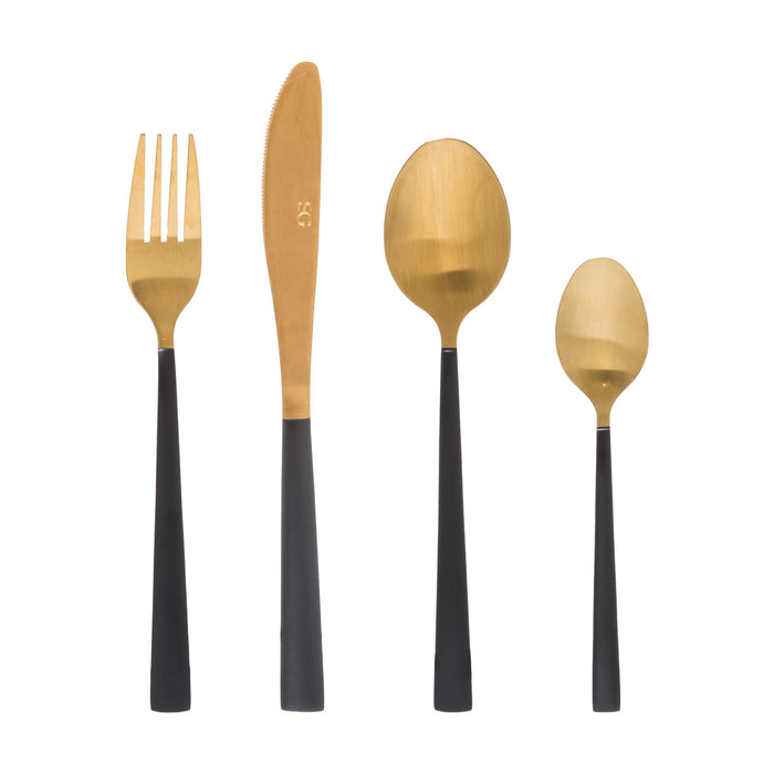 Bestekset Elegance, 16 delig -  Mat Goud &amp; Zwart - 4 persoons