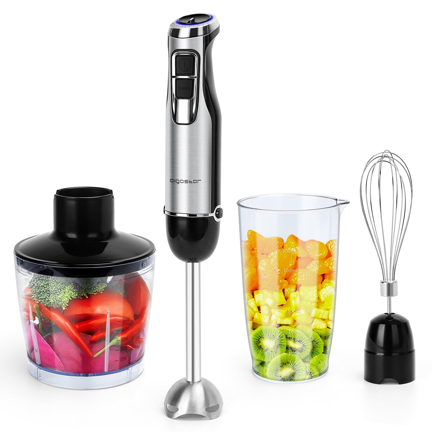 Aigostar Buckle 30IGS - Staafmixer set 1000 Watt - RVS