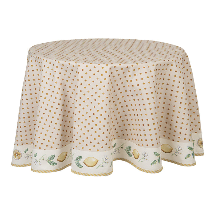 Clayre & Eef Tafelkleed  Ø 170 cm Beige Geel Katoen Rond Citroen