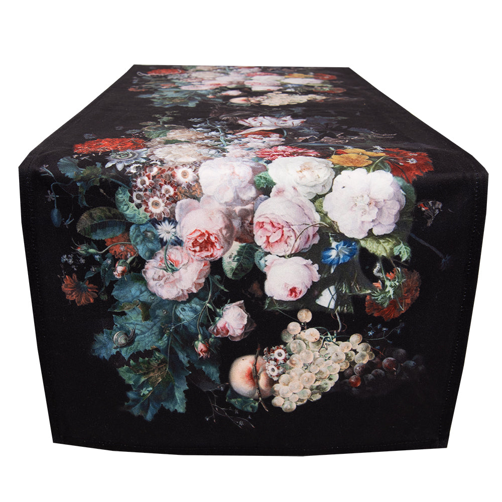 Clayre & Eef Tafelloper 35x180 cm Zwart Rood Polyester Rechthoek