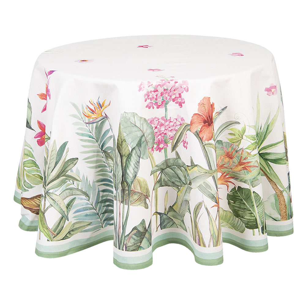 Clayre & Eef Tafelkleed  Ø 170 cm Wit Groen Katoen Rond Jungle
