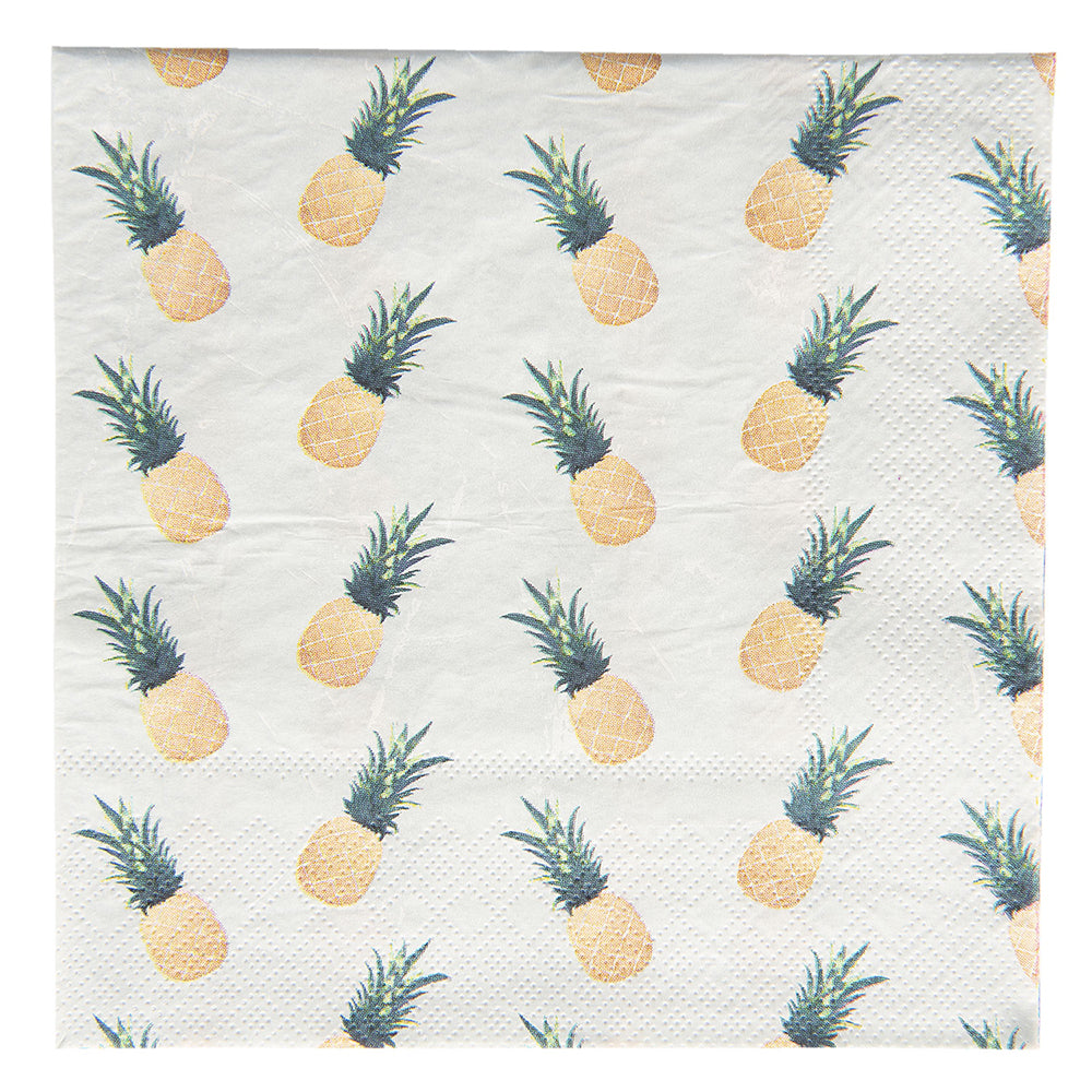 Clayre & Eef Servetten 33x33 cm Geel Wit Papier Vierkant Ananas