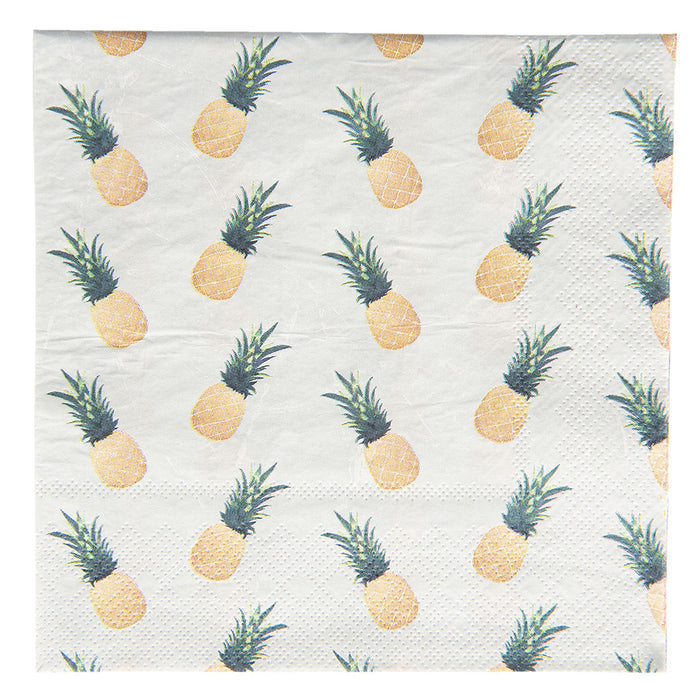 Clayre & Eef Servetten 33x33 cm Geel Wit Papier Vierkant Ananas