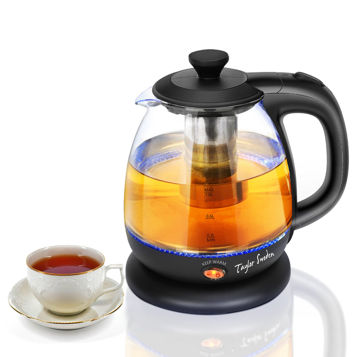 Taylor Swoden Abel Glazen waterkoker met LED en theefilter 1L Zwart
