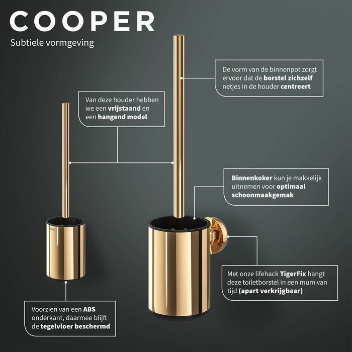 Tiger Cooper Toiletborstel met Muurhouder - Zwart/Goud
