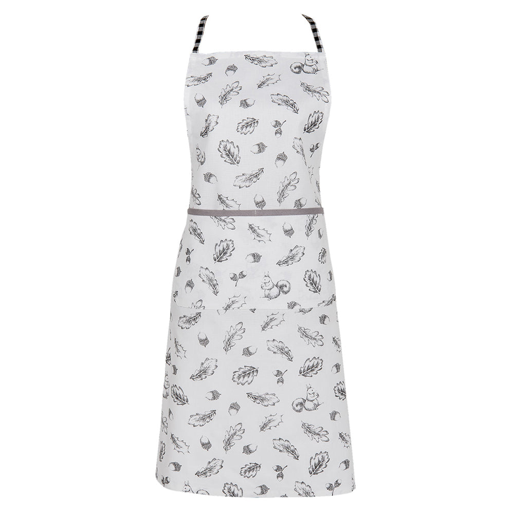 Clayre & Eef Keukenschort  70x85 cm Grijs Wit Katoen Eekhoorn Herfst