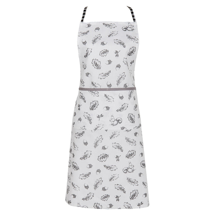 Clayre & Eef Keukenschort  70x85 cm Grijs Wit Katoen Eekhoorn Herfst