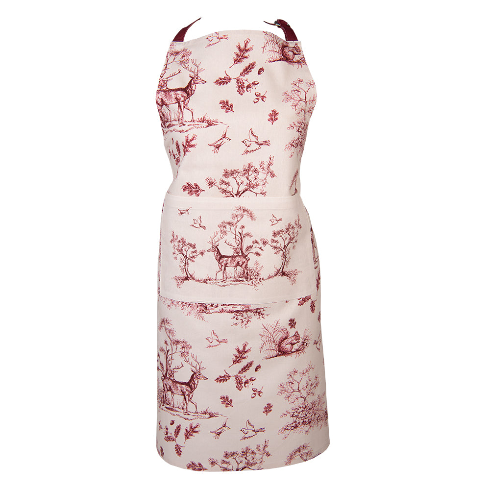 Clayre & Eef Keukenschort  70x85 cm Wit Roze Katoen Rendieren BBQ