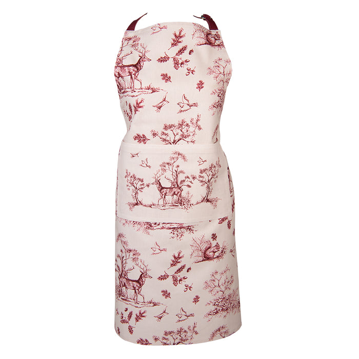 Clayre & Eef Keukenschort  70x85 cm Wit Roze Katoen Rendieren BBQ