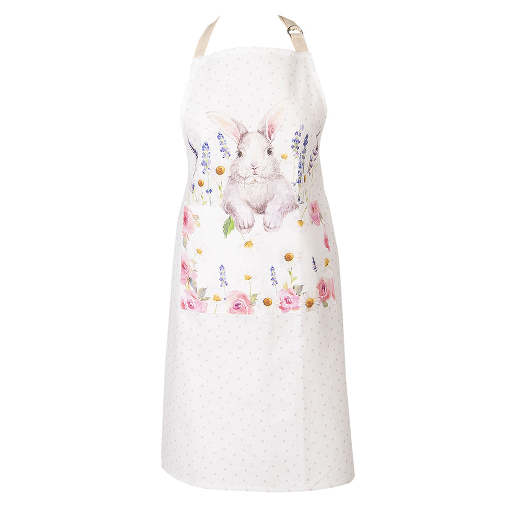 Clayre & Eef Keukenschort  70x85 cm Wit Paars Katoen Lavendel Konijn