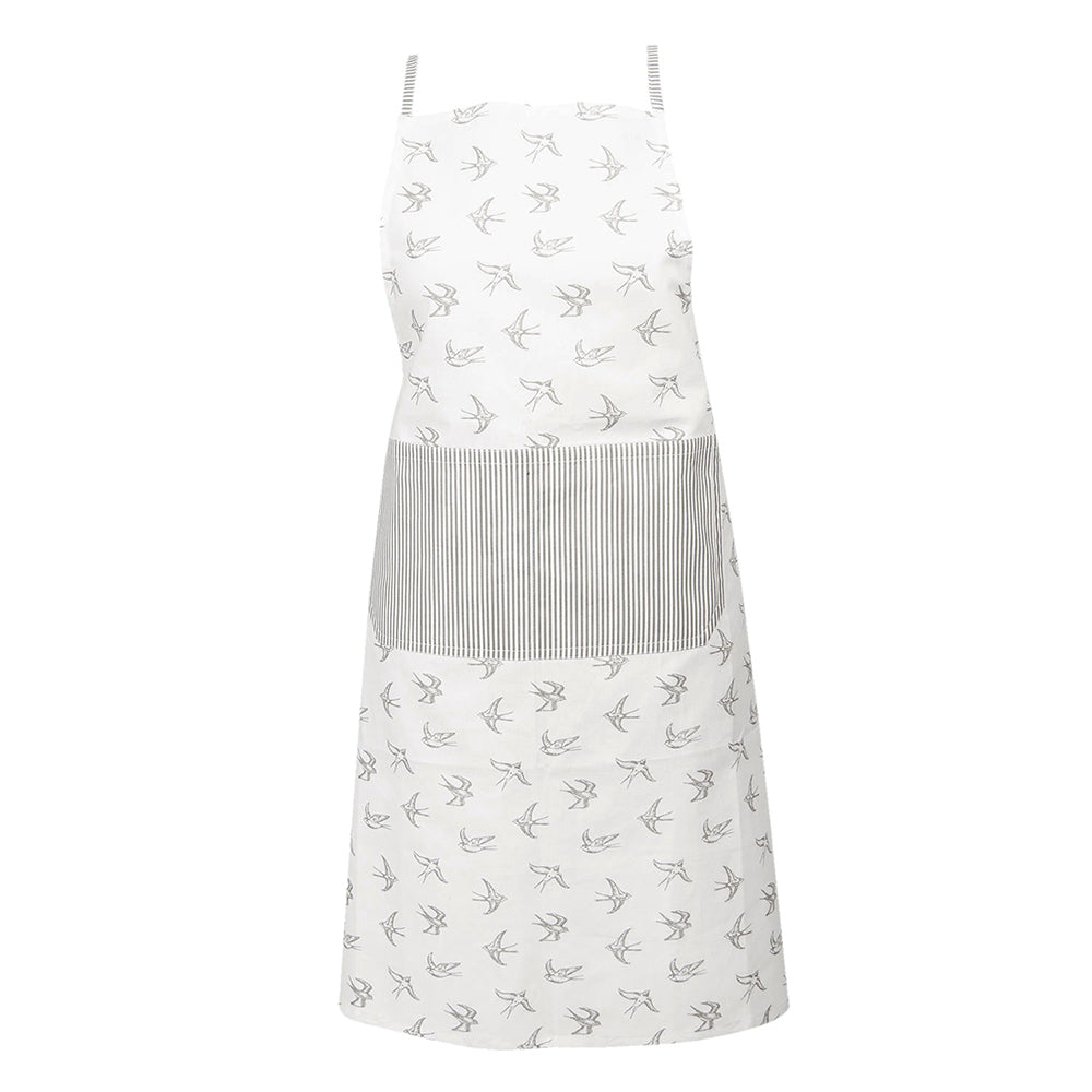 Clayre & Eef Keukenschort  70x85 cm Grijs Wit Katoen Zwaluw BBQ Schort