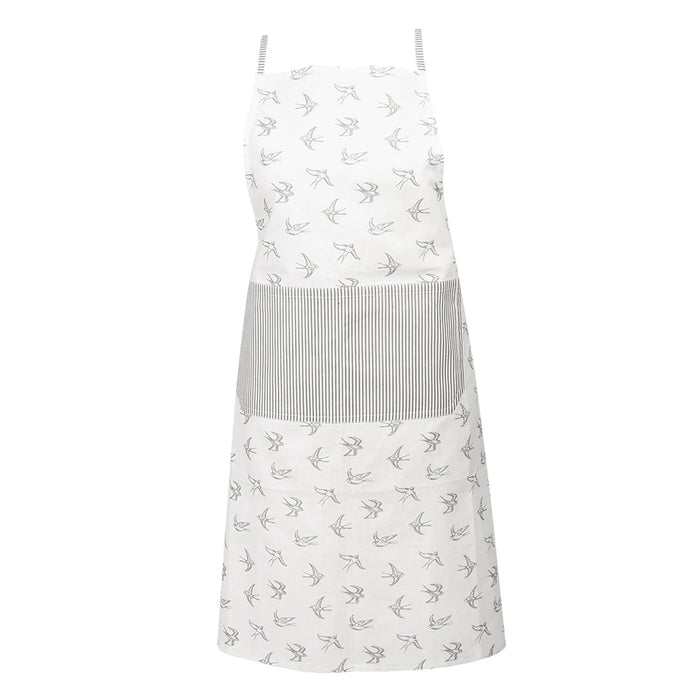 Clayre & Eef Keukenschort  70x85 cm Grijs Wit Katoen Zwaluw BBQ Schort