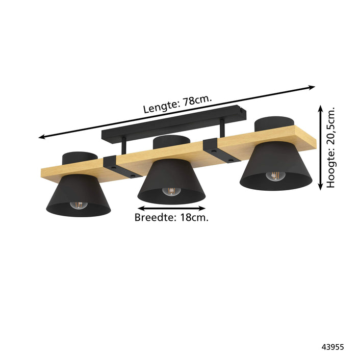 EGLO Maccles Plafondlamp - E27 - 78 cm - Zwart|Bruin - Hout