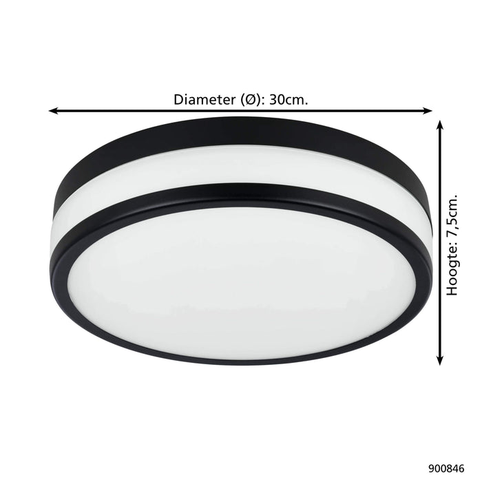 EGLO LED Palermo Plafondlamp - LED - Ø 30 cm - Zwart|Wit - Badkamer