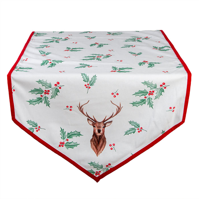 Clayre & Eef Tafelloper Kerst  50x160 cm Wit Rood Katoen Hert