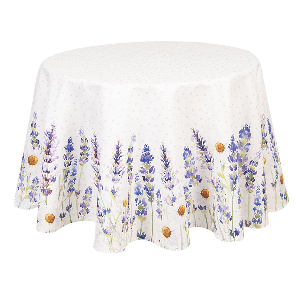 Clayre & Eef Rond Tafelkleed Ø 170 cm Wit Groen Katoen Rond Lavendel