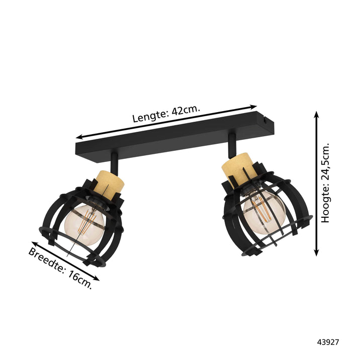 EGLO Stillington 1 Spot - E27 - 42 cm - Zwart|Bruin - Hout|Staal